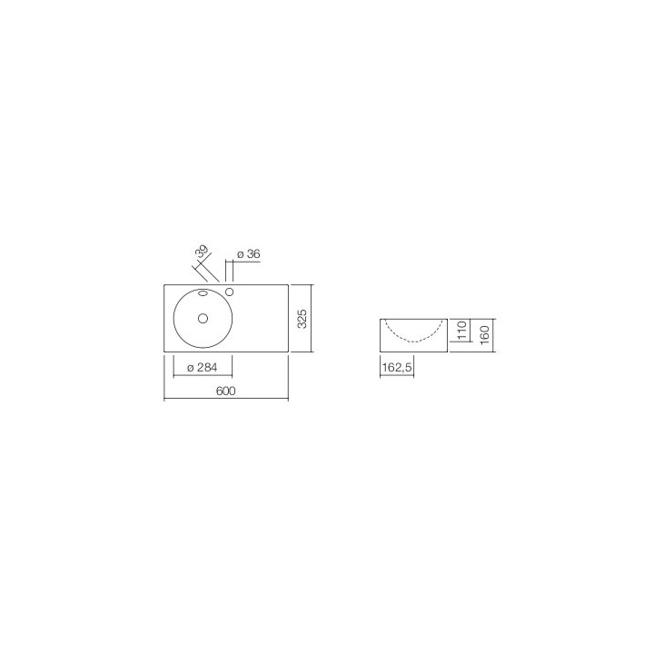 Závěsné umyvadlo Alape Scopio IC-Series, obdélníková, 600x325mm, z přepadem, otvor na baterii, WT.IC600H, bílá