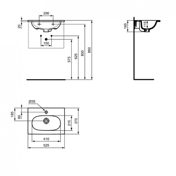 Umyvadlo Ideal Standard Tesi 500x415x170 mm bílá 