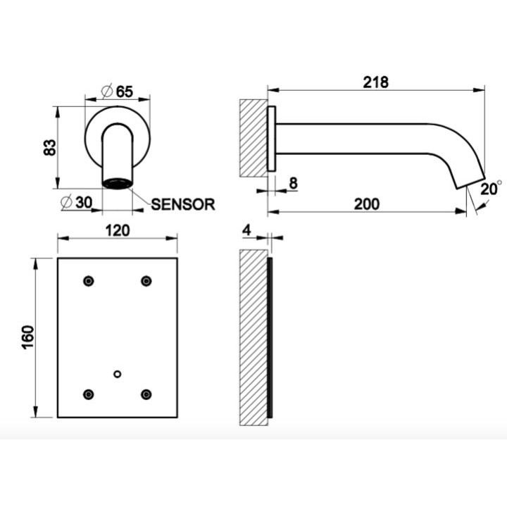 Elektronické umyvadlová baterie Gessi Intreccio, stěnová, výtokové rameno 146mm, broušená ocel