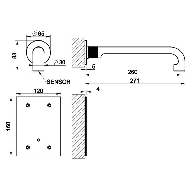 Elektronické umyvadlová baterie Gessi Inciso, stěnová, výtokové rameno 215mm, chrom