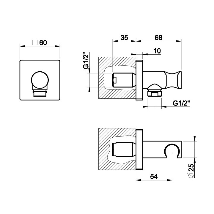 Přípojka úhlová Gessi Rilievo, G1/2", chrom