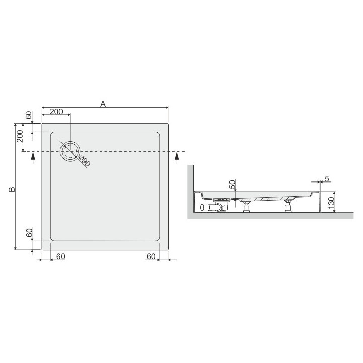 Čtvercová sprchová vanička Sanplast Bza/FREE, 90x90cm, akrylátový, bílý