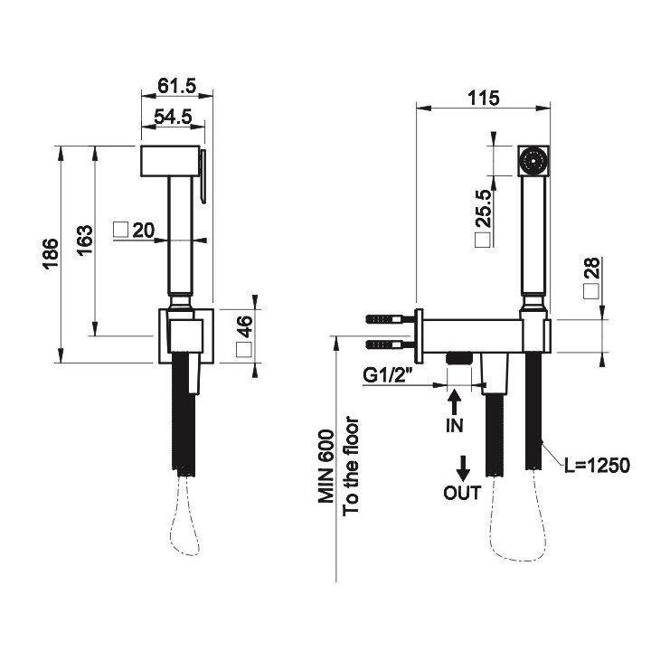 Bidetka Gessi Rettengolo, stěnová, hadice 125cm, chrom