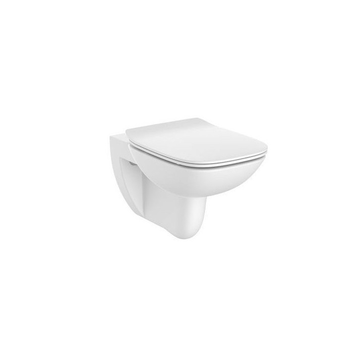 Mísa podvěsná WC Roca Debba Rimless Round, 54x35,5cm, bez kołnierza, se sedátkem slim wolnoopadającą duroplast, bílá