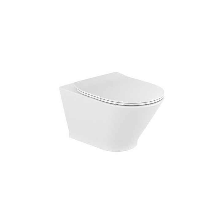 Mísa podvěsná WC Roca Gap Rimless Round, 54x35,5cm, bez kołnierza, se sedadlem s pozvolným sklápěním Supralit, bílá