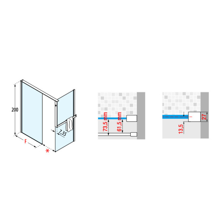 Sprchová zástěna Walk-In Novellini Kaudra HF, 154cm, s poličkou, profil černá matnáný