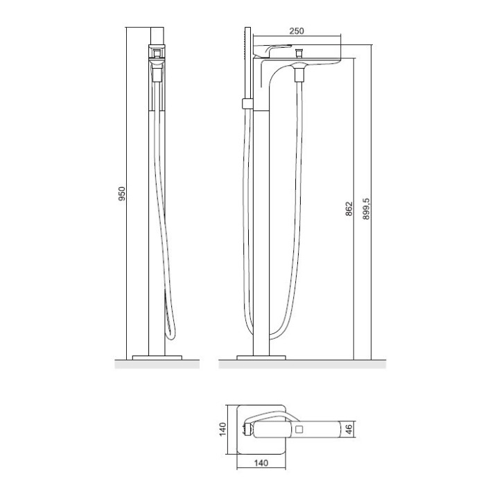 Baterie volně stojící na podlahu Excellent Keria, výška 90cm, sprchový set, chrom