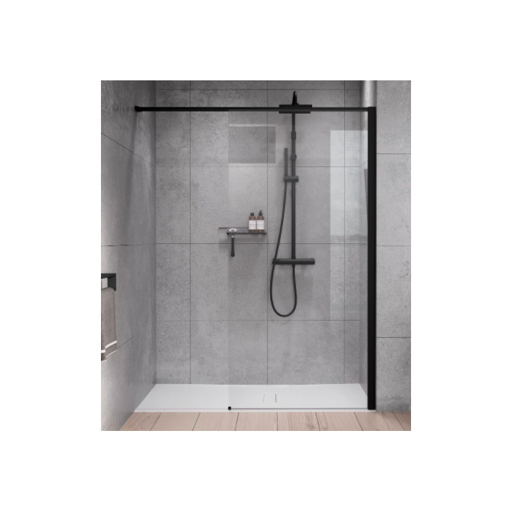Sprchový kout Walk-In Novellini Kaudra H+H Frame, 180x100cm, levé, s poličkou, profil černá matnáný