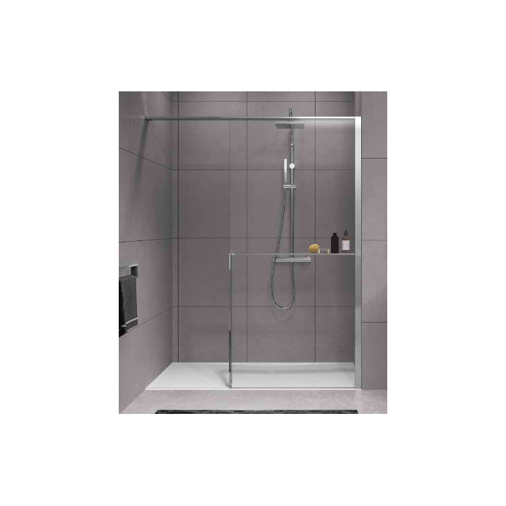 Sprchový kout Walk-In Novellini Kaudra H+H Frame, 180x100cm, levé, s poličkou, profil černá matnáný