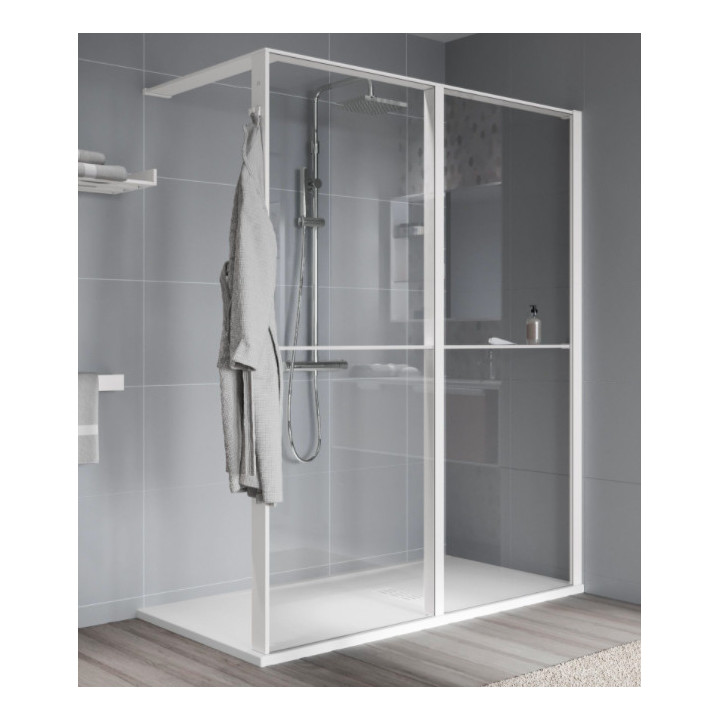 Sprchová zástěna Walk-In Novellini Kaudra HWZ2 Frame, 180x200cm, pravé, s věšákem na ručník i policou, bílý profil matnáný