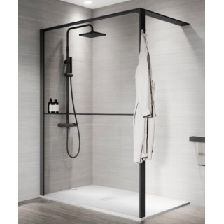 Sprchová zástěna Walk-In Novellini Kaudra HWL Frame, 220x200cm, pravé, z 2 półkami, bílý profil matnáný
