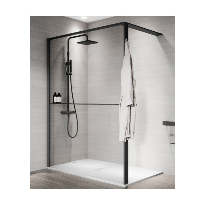 Sprchová zástěna Walk-In Novellini Kaudra HWL Frame, 220x200cm, pravé, z 2 półkami, bílý profil matnáný