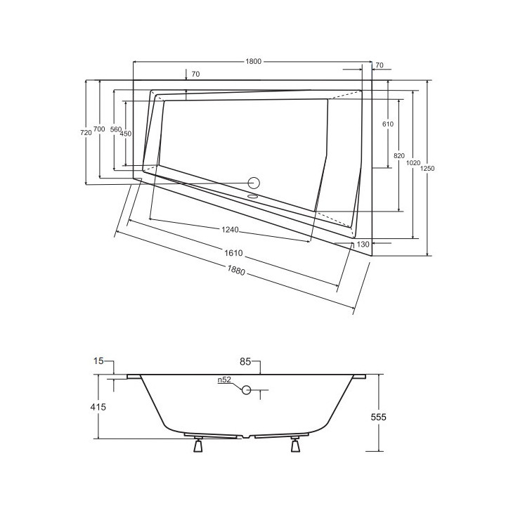 Vana asymetrická Besco Intima Slim, 160x90cm, levé, akrylová, bílá