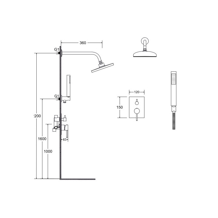 Vaňová baterie Besco Decco, nadomítková, výtokové rameno 182mm, sprchový set, chrom
