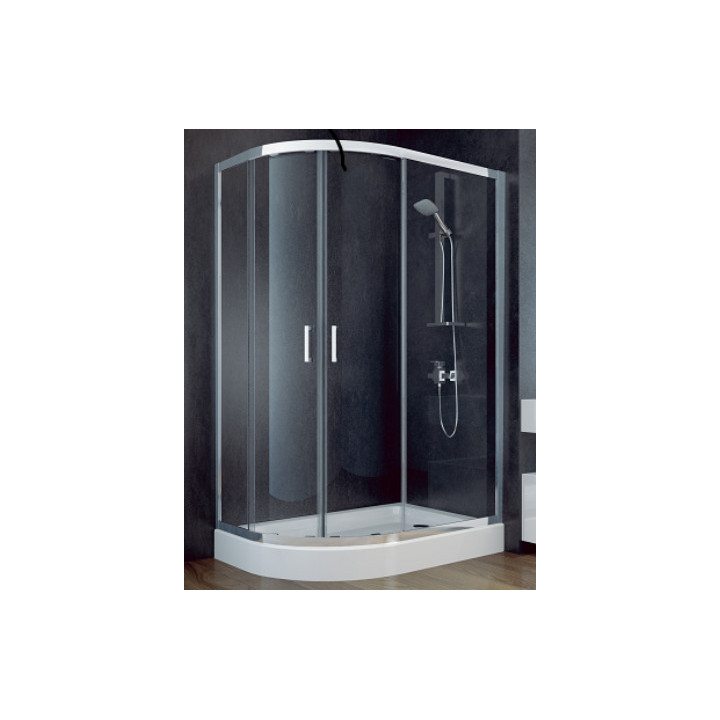 Sprchový kout asymetrické Besco Modern 185, 100x80cm, sklo čiré, profil chrom
