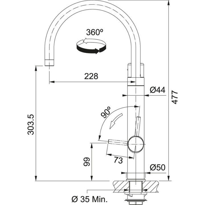 Dřezová baterie do filtrowania vody Franke Vital S, obracana výtokové rameno, výška 311mm, černá matnáný/ušlechtilá ocel