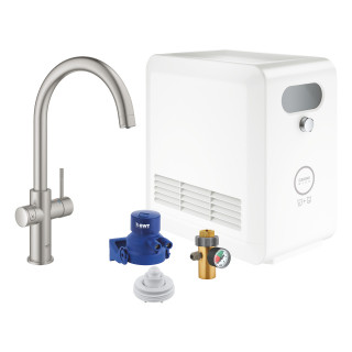 Souprava Grohe Blue Professional, jednostka chłodząca s baterií ve tvaru C, do vody gazowanej, obracana výtokové rameno, chrom 