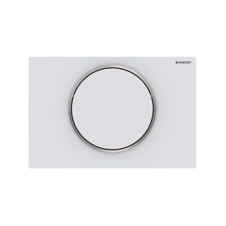 Tlačítko uruchamiający Geberit Sigma10, 24,6x16,4cm, do spłukiwania s funkcí stop, nerez, pierścień dekorační leštený, barva bíl