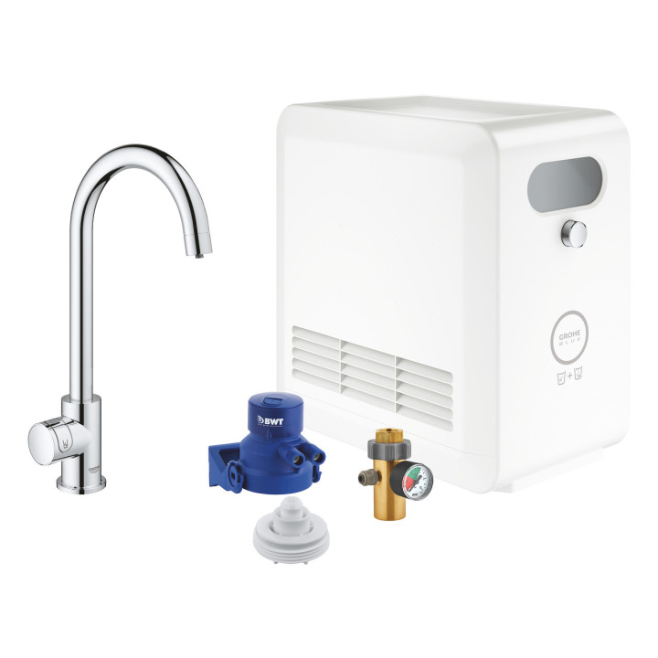 Souprava Grohe Blue Professional, jednostka chłodząca s baterií ve tvaru C, do vody gazowanej, obracana výtokové rameno, chrom 