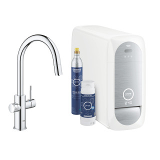 Souprava startowy Grohe Blue Home, jednostka chłodząca s baterií ve tvaru C, do vody gazowanej, obracana výtokové rameno, chrom 