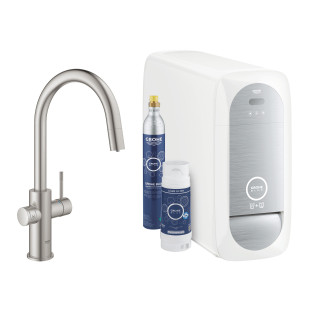 Souprava startowy Grohe Blue Home, jednostka chłodząca s baterií ve tvaru C, do vody gazowanej, obracana výtokové rameno, chrom 
