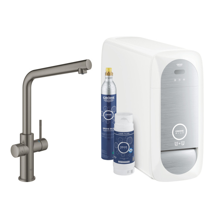 Souprava startowy Grohe Blue Home, jednostka chłodząca s baterií ve tvaru C, do vody gazowanej, obracana výtokové rameno, chrom 