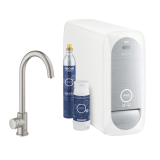 Souprava startowy Grohe Blue Home, jednostka chłodząca s baterií ve tvaru C, do vody gazowanej, obracana výtokové rameno, chrom 