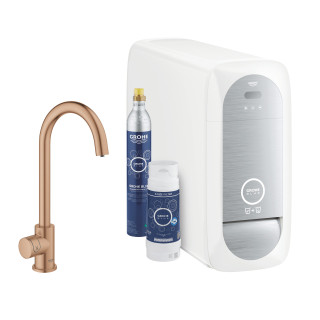 Souprava startowy Grohe Blue Home, jednostka chłodząca s baterií ve tvaru C, do vody gazowanej, obracana výtokové rameno, chrom 