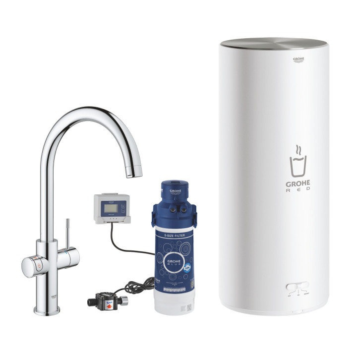 Souprava startowy Grohe Blue Pure s baterií kuchenną Eurosmart ve tvaru C, filtrowanie vody, obracana výtokové rameno, chrom
