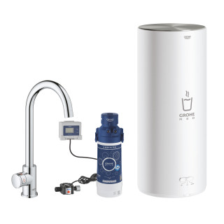 Souprava Grohe Red Duo s baterií kuchenną ve tvaru L a bojlerem w rozmiarze M, obracana výtokové rameno, chrom