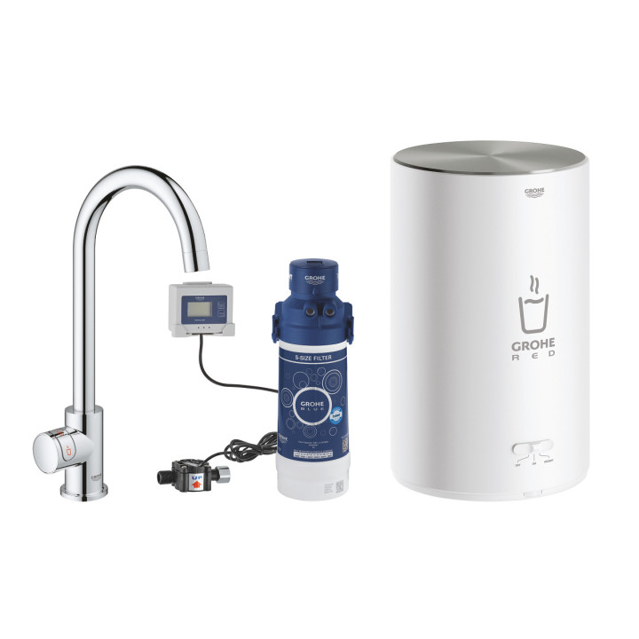 Souprava Grohe Red Mono s ventilem sztorcowym ve tvaru C a bojlerem w rozmiarze L, obracana výtokové rameno, chrom