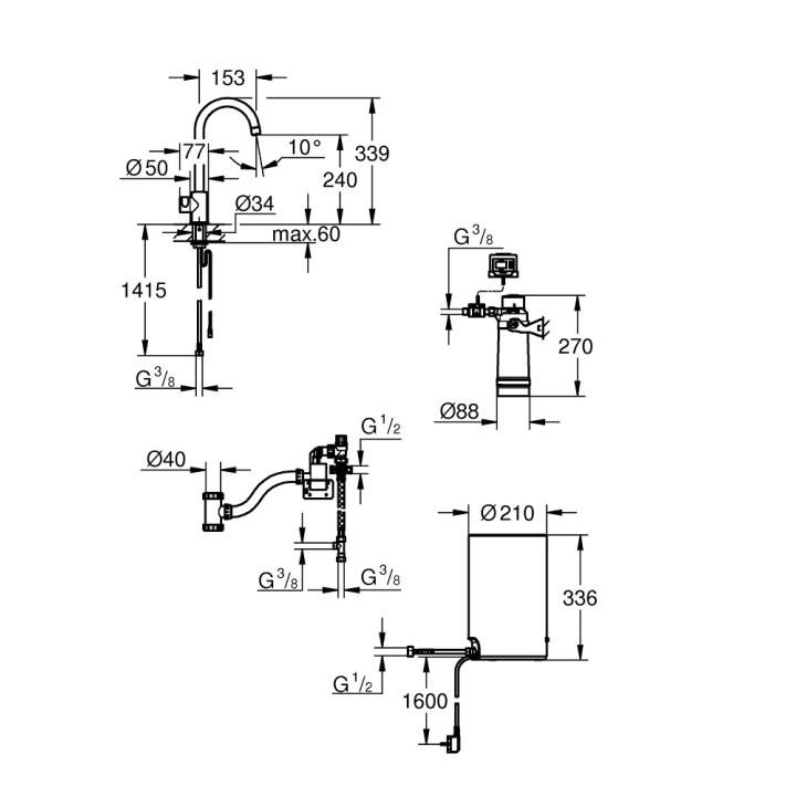 Souprava Grohe Red Mono s ventilem sztorcowym ve tvaru C a bojlerem w rozmiarze L, obracana výtokové rameno, chrom