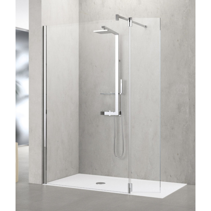 Stěna volně stojící walk-in s pohyblivým křídlem Novellini Kali H+HA, 80 + 37cm, univerzální, sklo čiré, stříbrný profil 