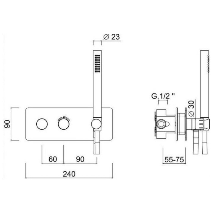 Termostatická baterie sprchová Giulini Giovanni Futuro, podomítková, 2 výstupy vody, černá matnáný