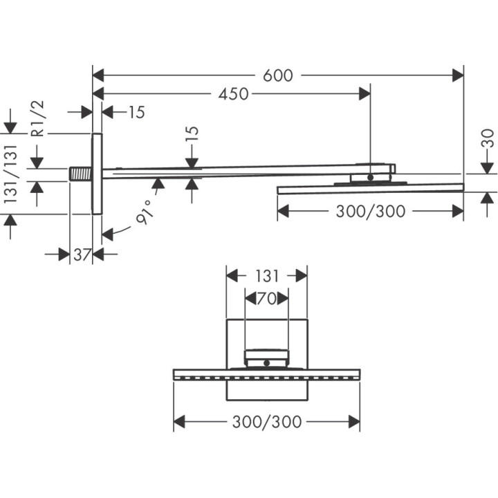 Horní sprcha Axor ShowerSolutions 300 1jet, čtvercová, 300x300mm, 1 strumień, rameno nástěnné 450mm, chrom