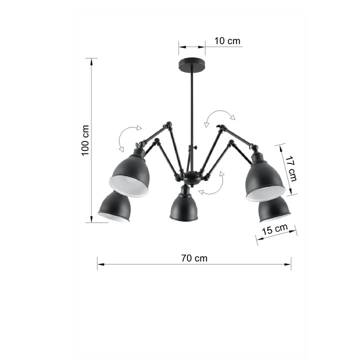 Żyrandol Sollux Ligthing Stark 3, klosz, 70cm, pohyblivé ramiona, E27 3x60W, černá