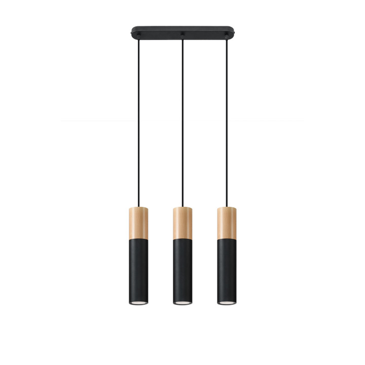 Lampa závěsná Sollux Ligthing Pablo 3, 6x40cm, GU10 3x40W, bílý/naturalne dřevo
