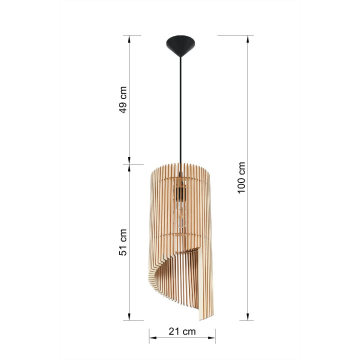 Lampa závěsná Sollux Ligthing Aprilla, 43cm, E27 1x60W, černá/naturalne dřevo