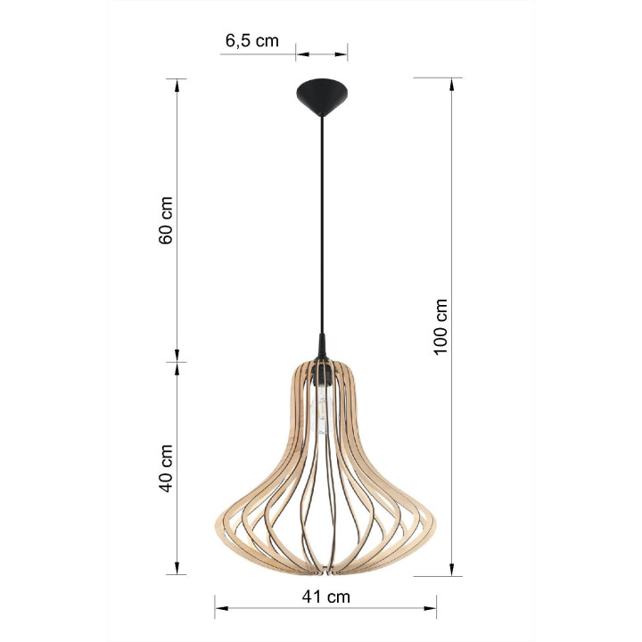 Lampa závěsná Sollux Ligthing Alexia, 21cm, E27 1x60W, černá/naturalne dřevo