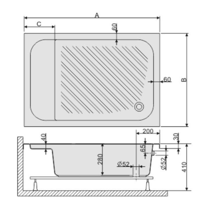 Sprchová vanička pravoúhlý Sanplast Classic Bzs/CL 80x100x28+STB, z siedziskiem, 80x120cm, bílý