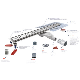 Lineární odtok, pełny souprava,  Wiper New Premium, 1200mm, vzor Ponente, povrchová úprava poler