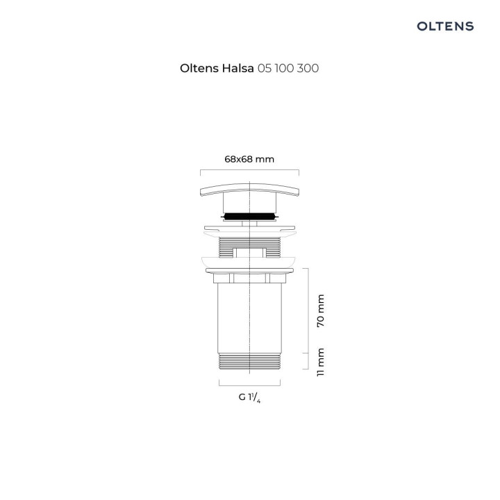 Zátka klik-klak Oltens Halsa, pro umyvadlo, G 1 1/4, přepad, černá matnáný