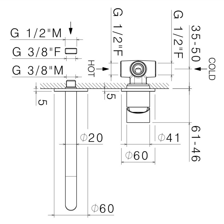 Bidetová baterie Vema Tiber Steel, stojící, výška 151mm, výtokové rameno 110mm, zátka automatický, nerez inox