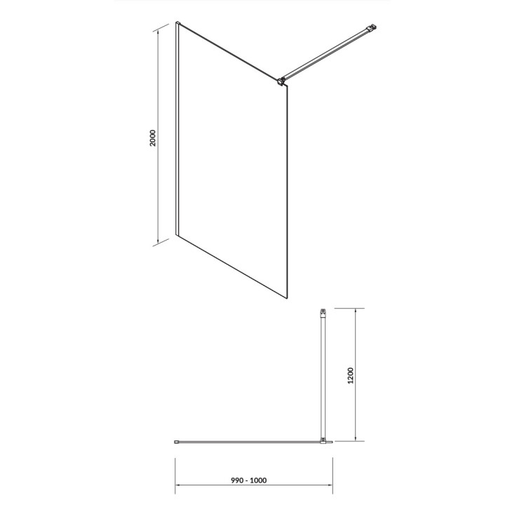 Sprchový kout walk-in Cersanit Mille, 100x200cm, povlak CleanPro, sklo transparentní, profil černá