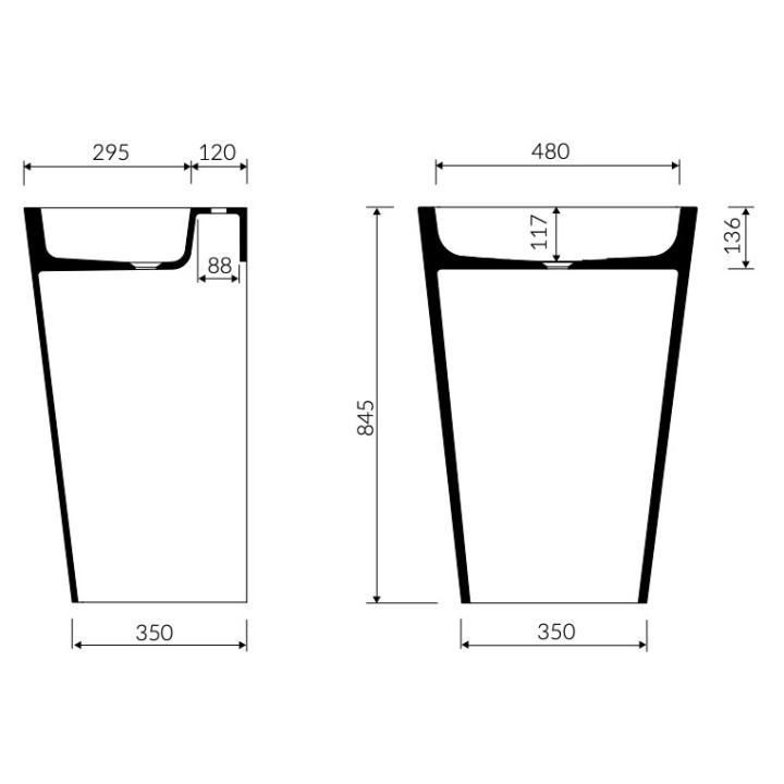 Umyvadlo na postavení na desku Marmorin Tara, 56,5x37,5cm, bez přepadu, bílý lesklá