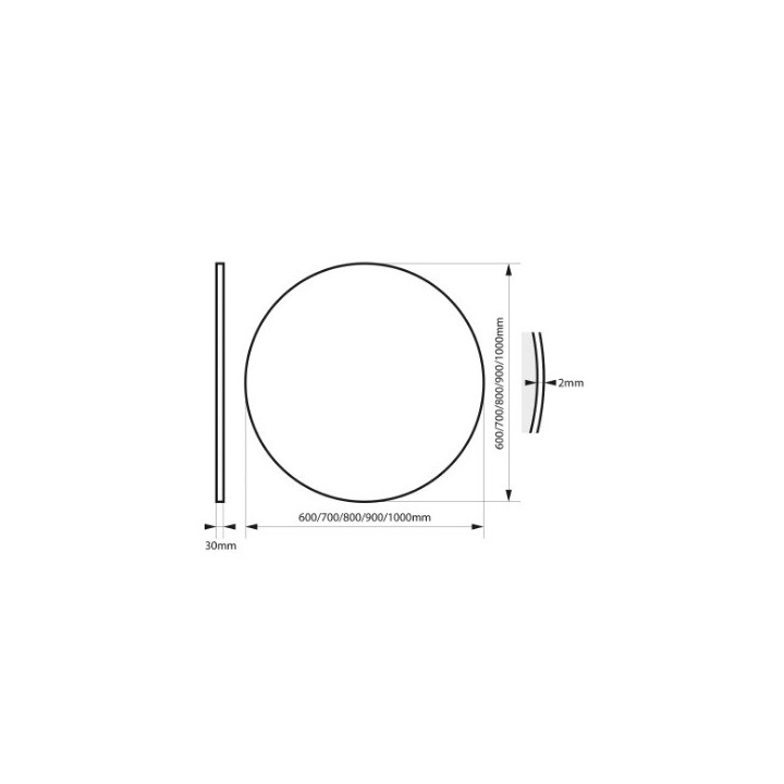 Zrcadlo kulaté Massi VALO Slim, 100 cm - černé