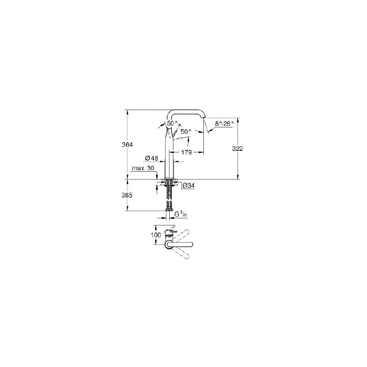 Umyvadlová baterie Grohe Essence volně stojící, wys. 364 mm, brushed nickel, jednootvorové, bez odtokové soupravy - brushed warm