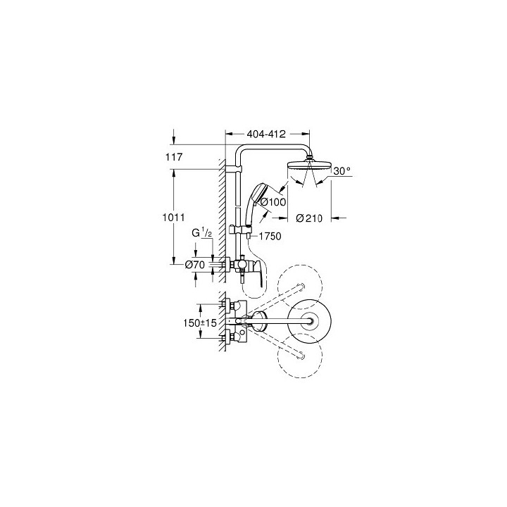 Sprchový systém GROHE Tempesta Cosmopolitan System 210 z jednouchwytową baterią ścienną - chrom