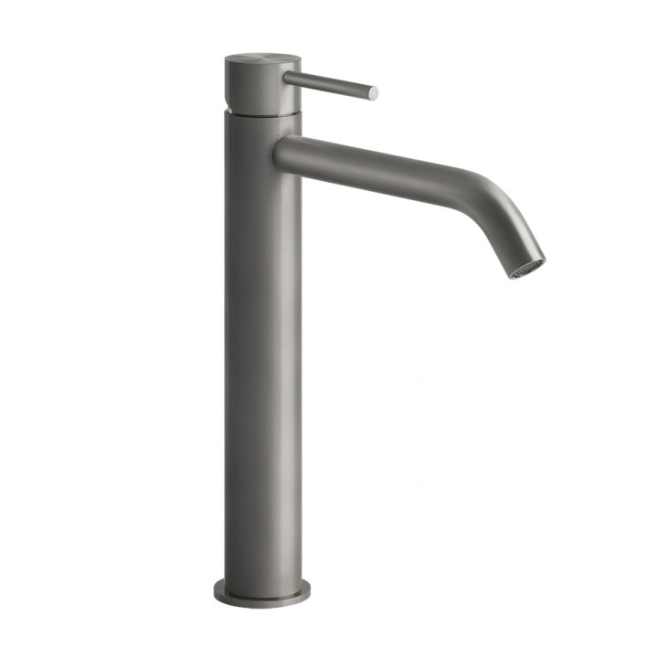 Umyvadlová baterie Gessi Flessa, stojící, výška 305mm, dlouhá výtokové rameno, zátka automatický, broušená ocel