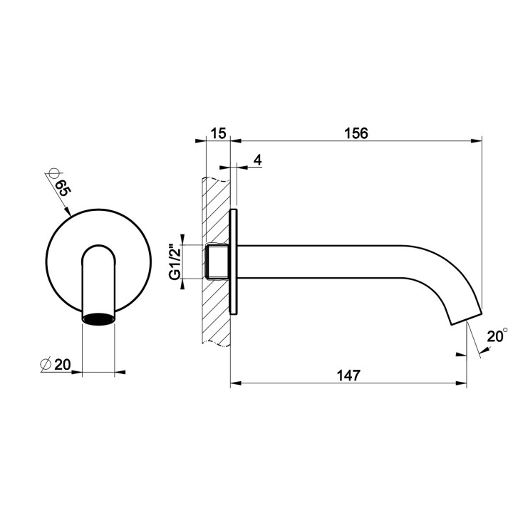 Výtokové rameno umyvadlová Gessi Flessa, stojící, výška 205mm, rozsah 156mm, broušená ocel